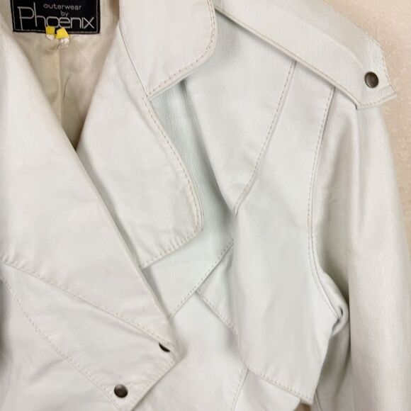Vintage 80s White Leather Moto Jacket Coat Cropped Size Medium - Picture 5 of 12